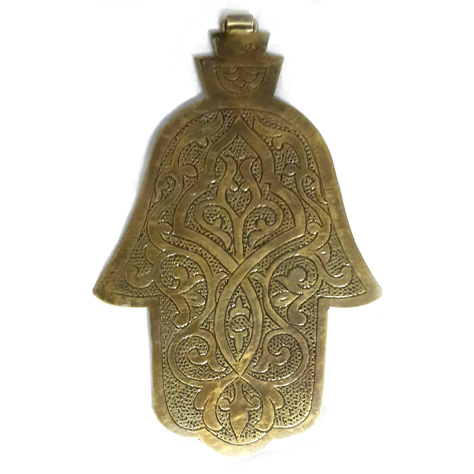 Moroccan Khmissa brass antique patina H:16cm