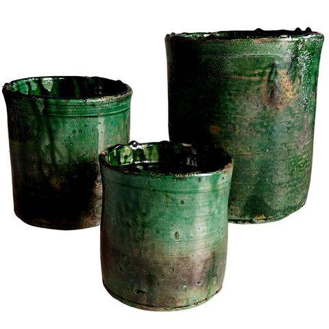 Tamagroute 3 piece vase set dark green